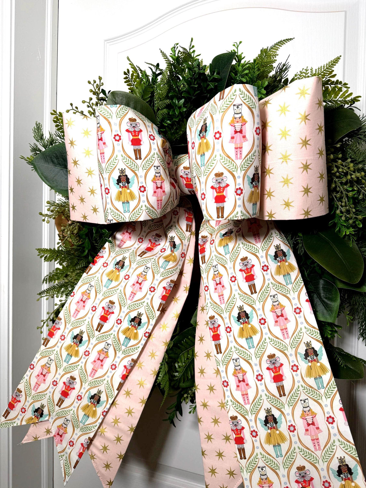 Nutcracker Christmas Double Bow | Pink & Gold Holiday Decor