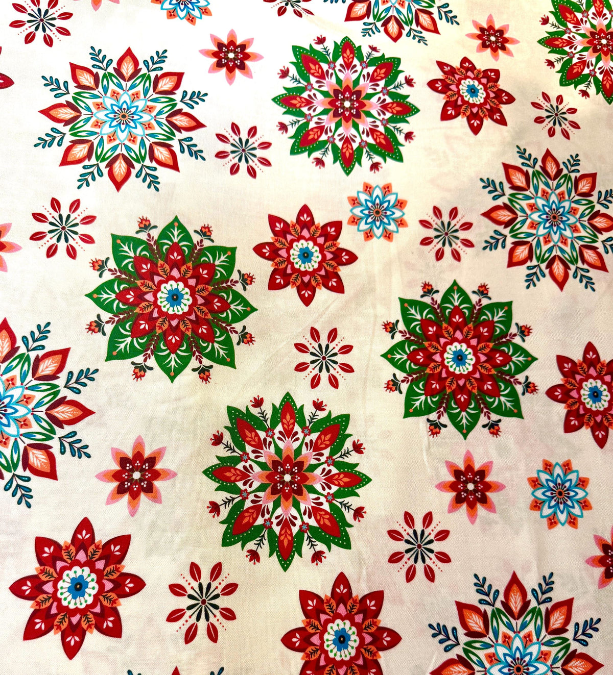 Cream Christmas Snowflake Bow | Handmade Cotton Fabric Wreath Bow | Optional Coordinating Ribbons